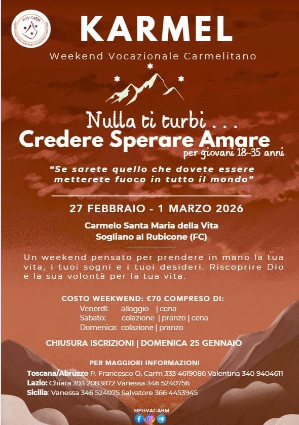 Il *Karmel* è un weekend pensato per ragazze e ragazzi dai *18 ai 35 anni*